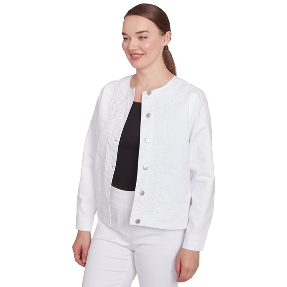 Ruby Rd. Jackets & Blazers - Ruby Rd. White Jean Jacket with Embroidery